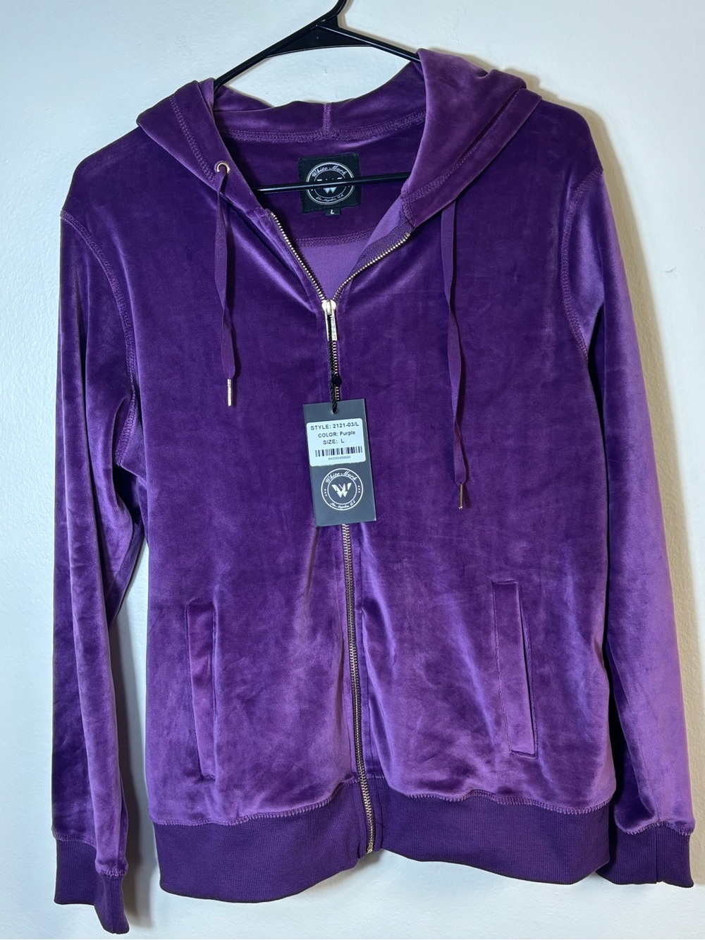 White Mark Clothing Women's Purple Velour Front Zip Hoodie Sweatshirt Y2K Sz L